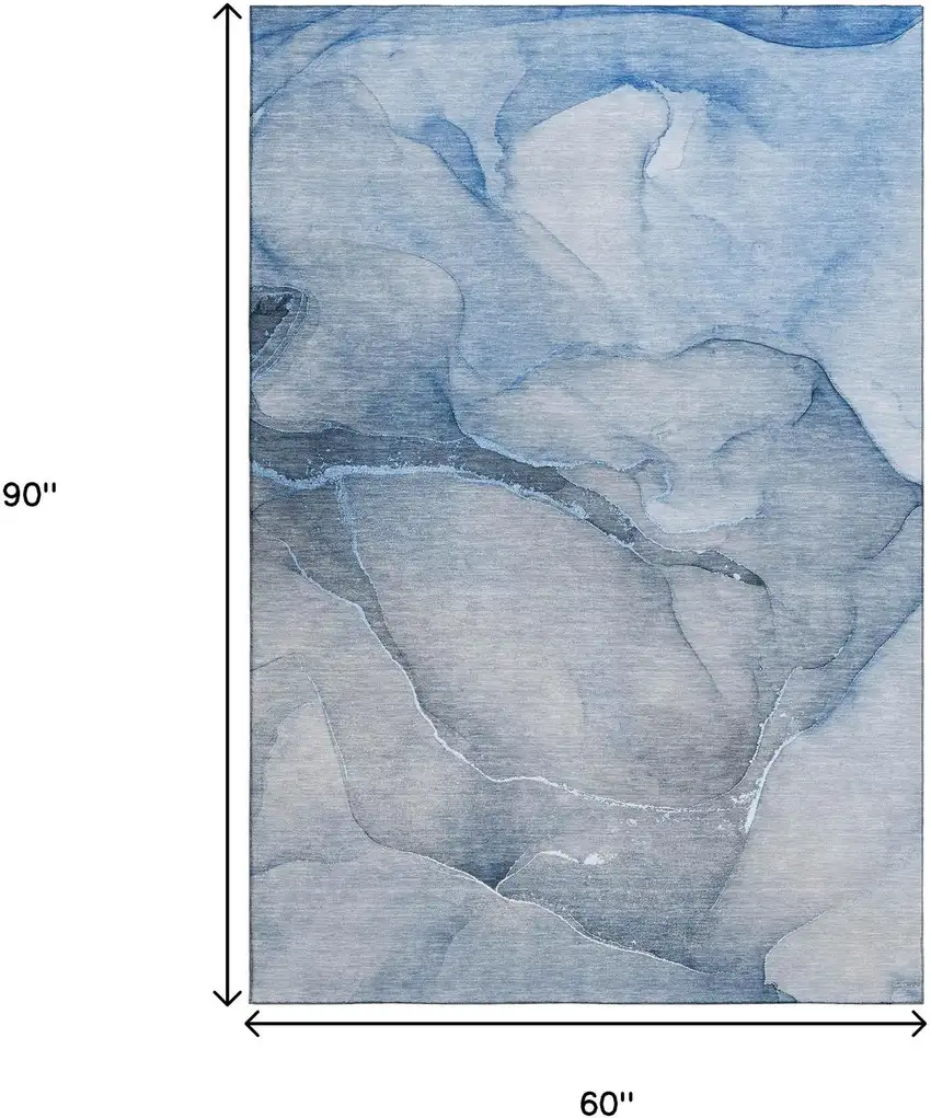 Blue And Ivory Abstract Washable Area Rug With UV Protection Photo 3