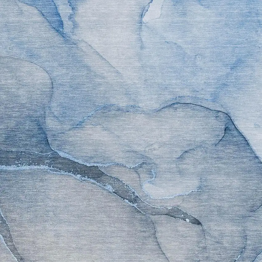 Blue And Ivory Abstract Washable Area Rug With UV Protection Photo 3