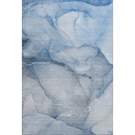 Blue And Ivory Abstract Washable Area Rug With UV Protection Photo 1