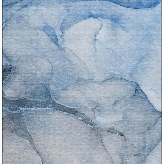 Blue And Ivory Abstract Washable Area Rug With UV Protection Photo 4