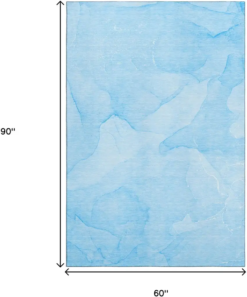 Blue And Ivory Abstract Washable Area Rug With UV Protection Photo 3