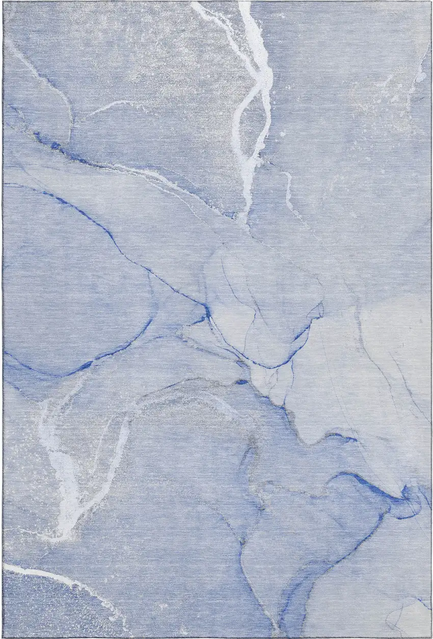 Blue And Ivory Abstract Washable Area Rug With UV Protection Photo 1