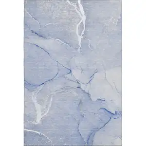Photo of Blue And Ivory Abstract Washable Area Rug With UV Protection