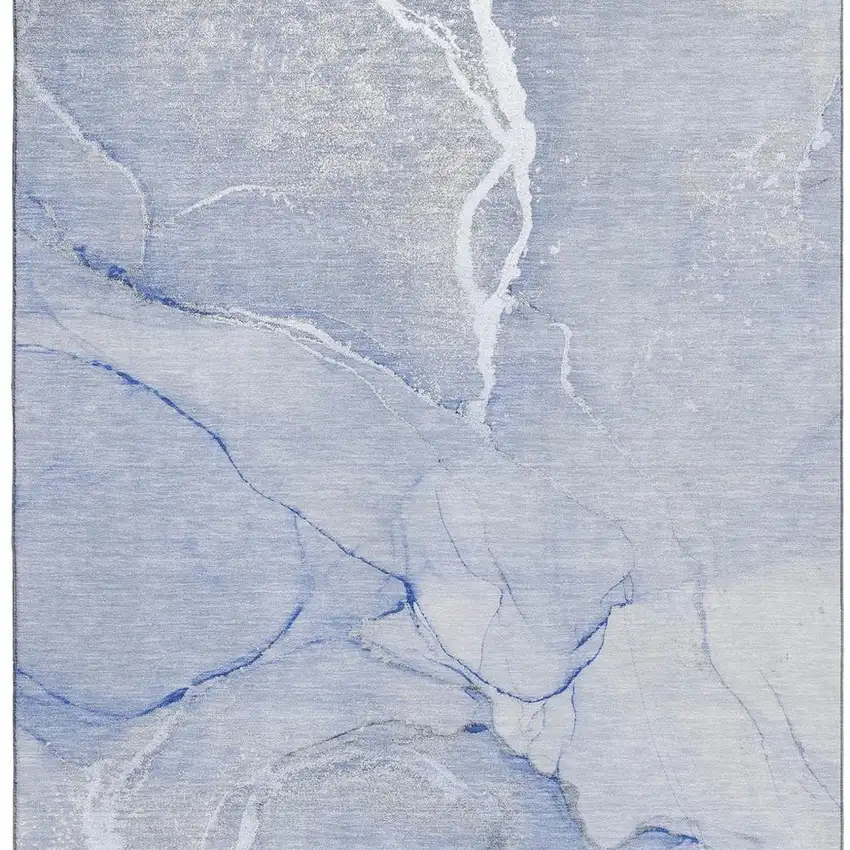 Blue And Ivory Abstract Washable Area Rug With UV Protection Photo 3