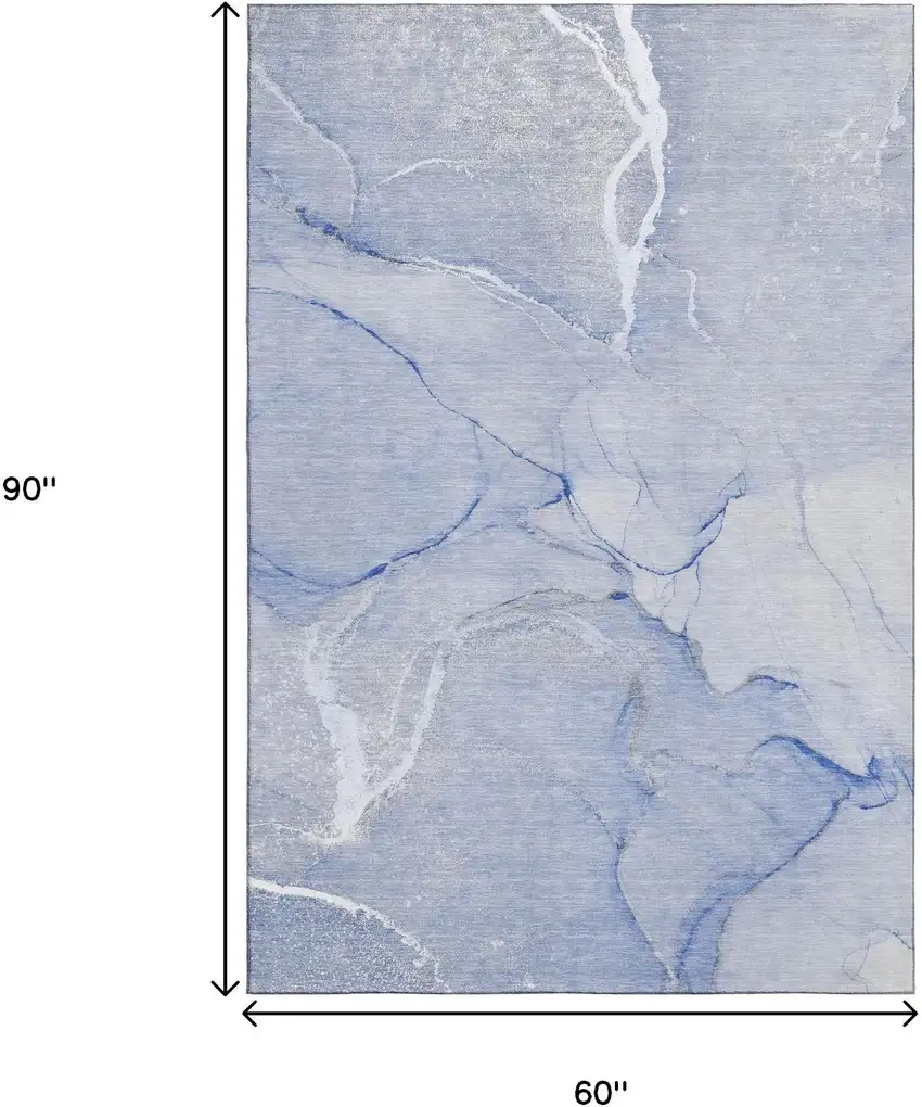 Blue And Ivory Abstract Washable Area Rug With UV Protection Photo 3