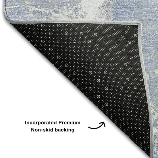 Blue And Ivory Abstract Washable Area Rug With UV Protection Photo 6