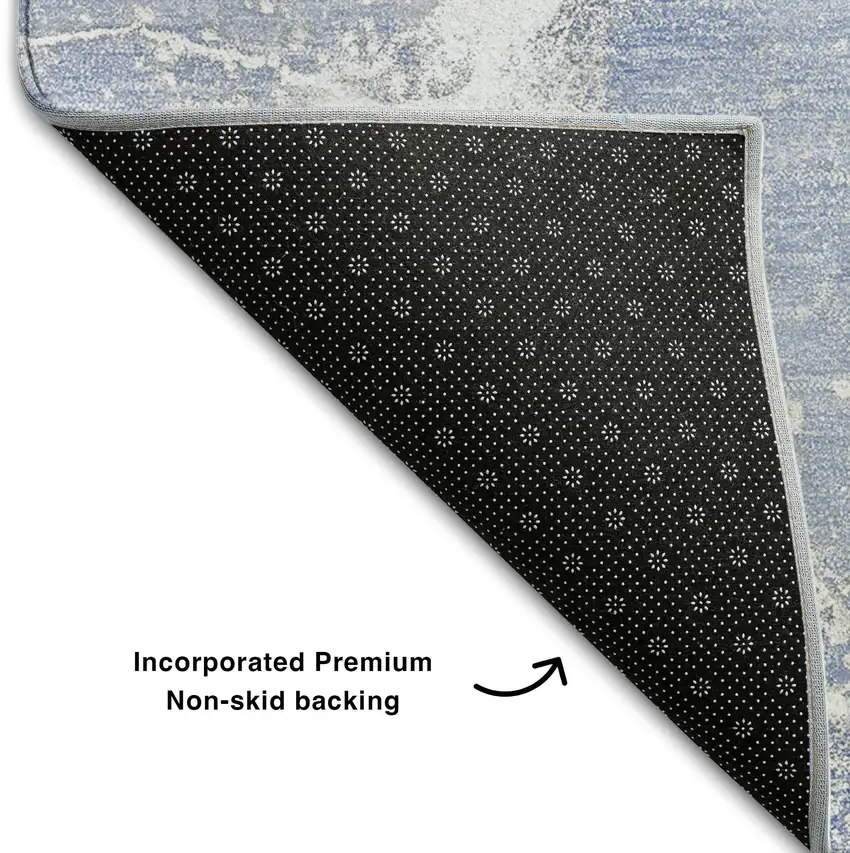 Blue And Ivory Abstract Washable Area Rug With UV Protection Photo 6