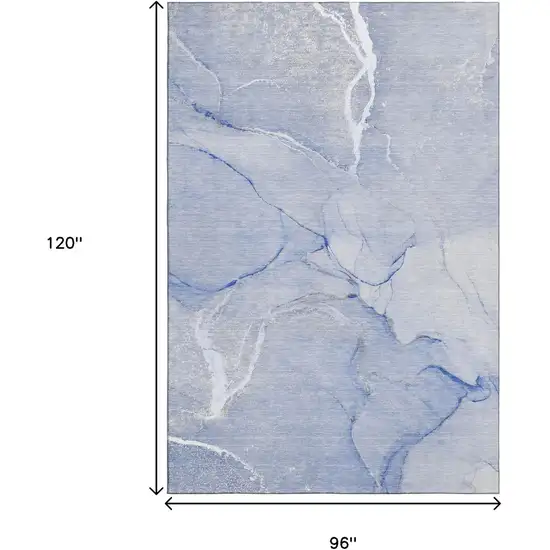 Blue And Ivory Abstract Washable Area Rug With UV Protection Photo 3