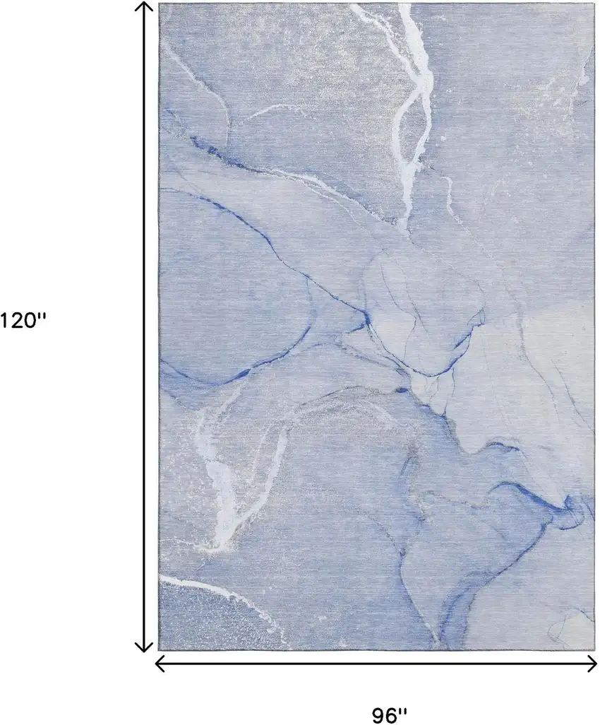 Blue And Ivory Abstract Washable Area Rug With UV Protection Photo 3