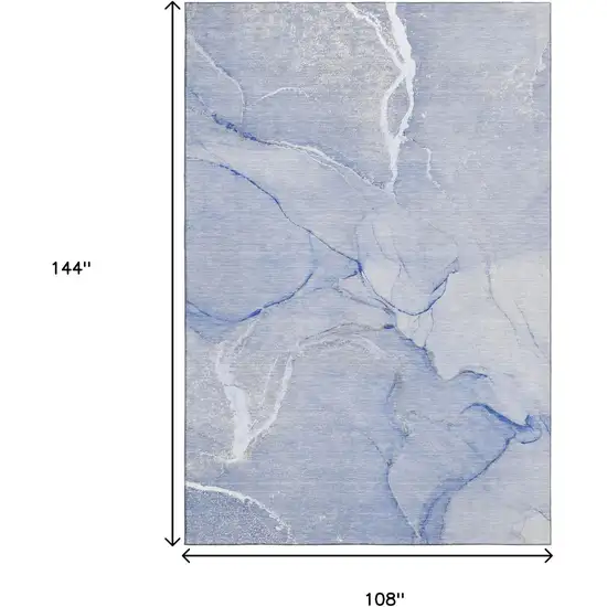 Blue And Ivory Abstract Washable Area Rug With UV Protection Photo 3
