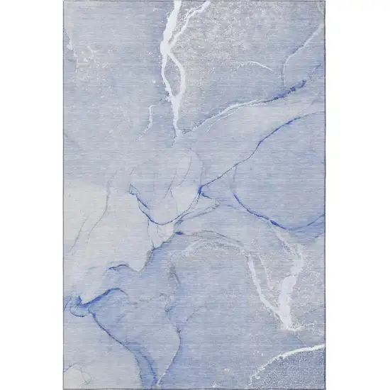 Blue And Ivory Abstract Washable Area Rug With UV Protection Photo 5