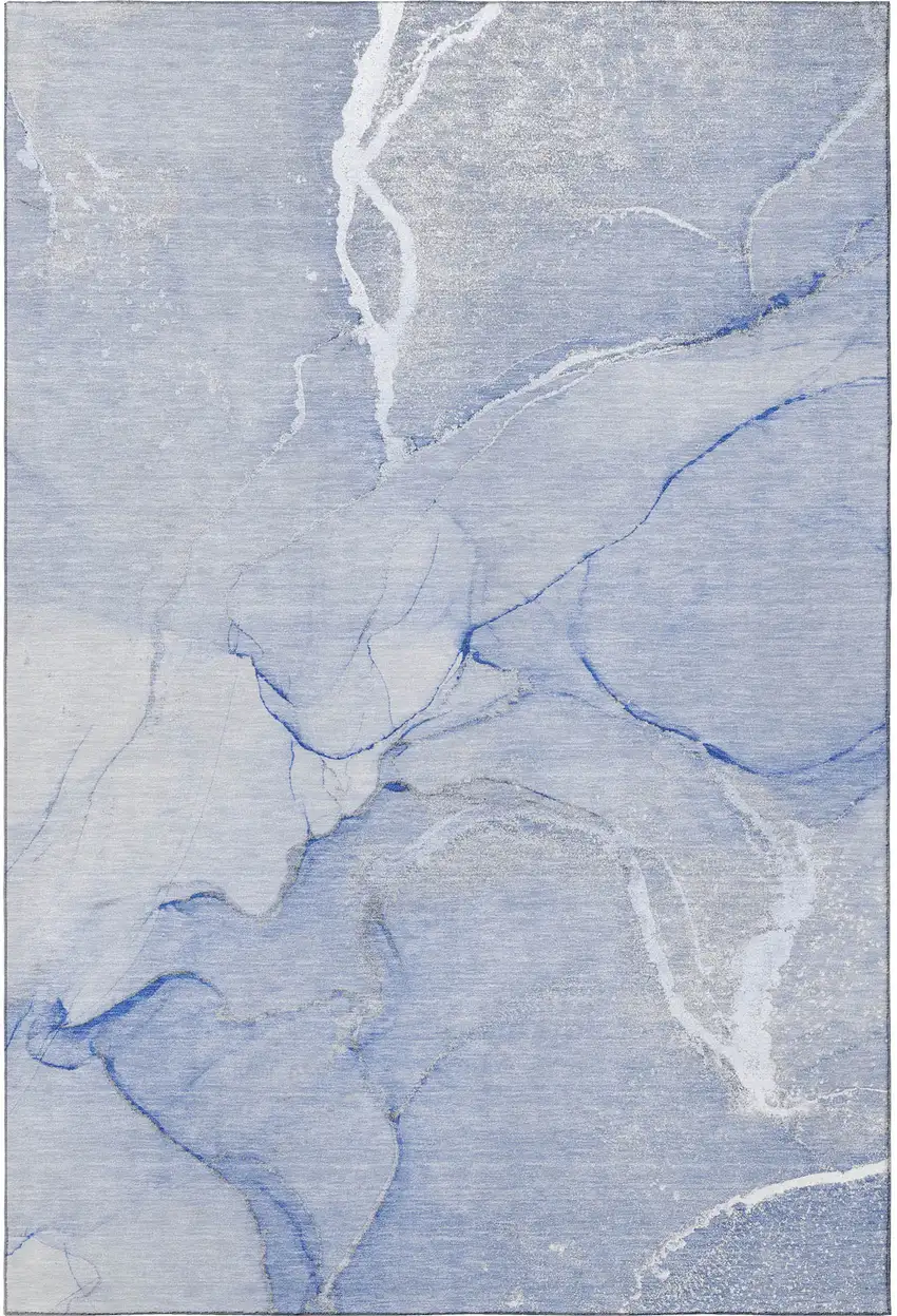 Blue And Ivory Abstract Washable Area Rug With UV Protection Photo 5
