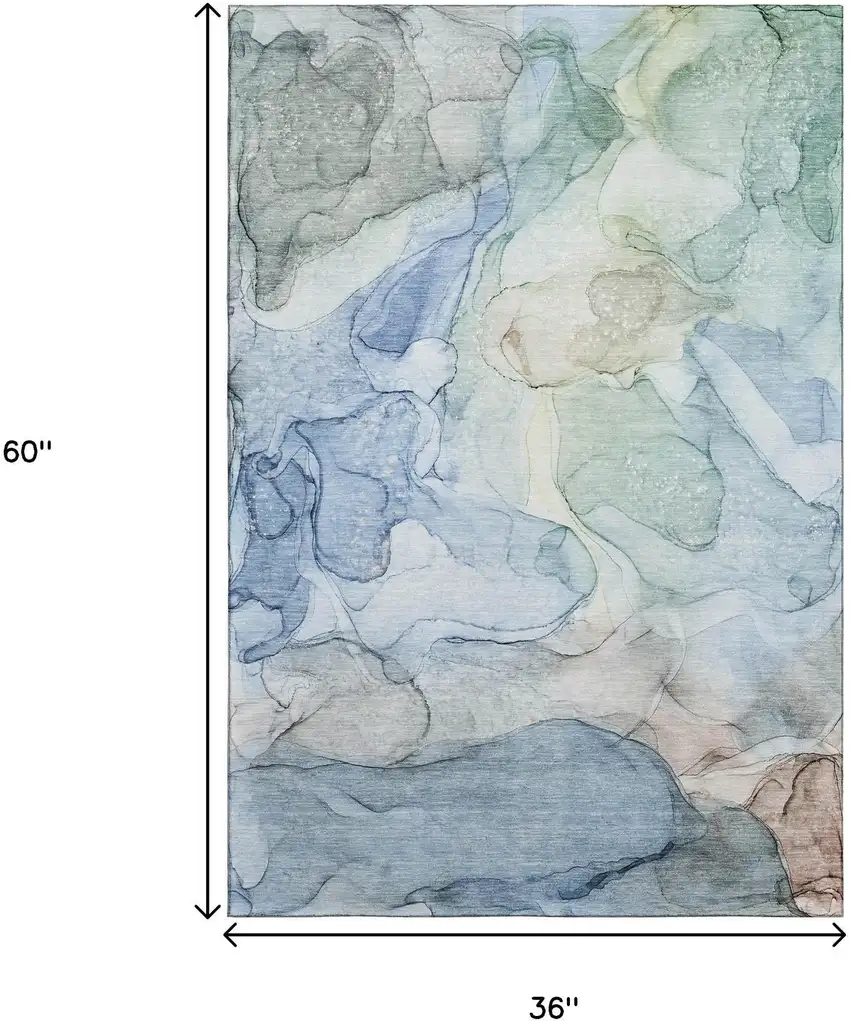 Blue And Ivory Abstract Washable Area Rug With UV Protection Photo 3