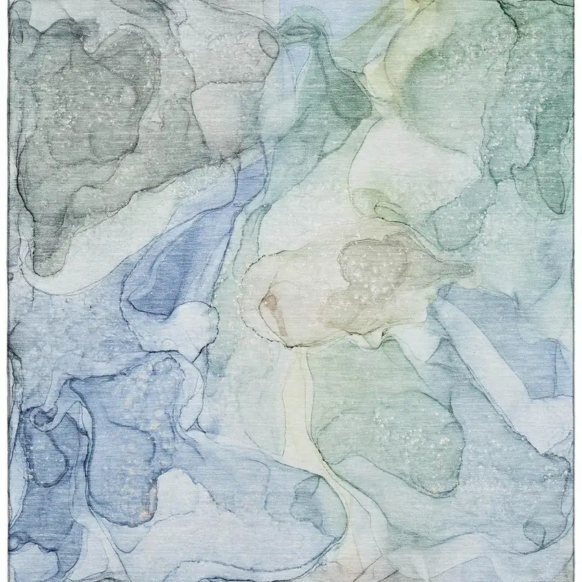 Blue And Ivory Abstract Washable Area Rug With UV Protection Photo 4