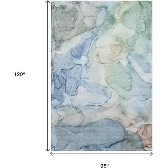 Blue And Ivory Abstract Washable Area Rug With UV Protection Photo 9
