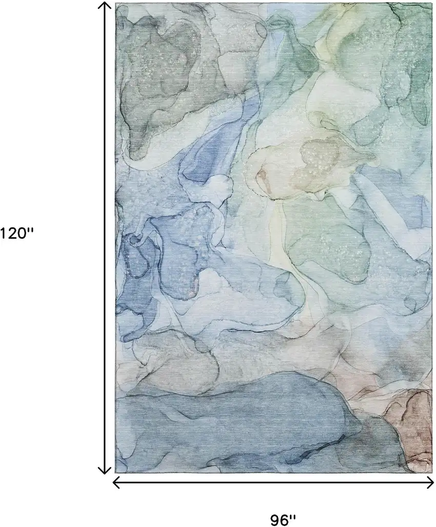 Blue And Ivory Abstract Washable Area Rug With UV Protection Photo 9