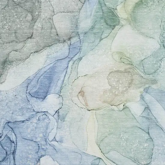 Blue And Ivory Abstract Washable Area Rug With UV Protection Photo 3