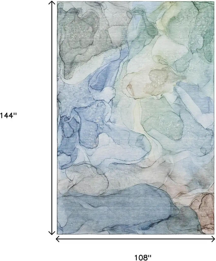 Blue And Ivory Abstract Washable Area Rug With UV Protection Photo 3