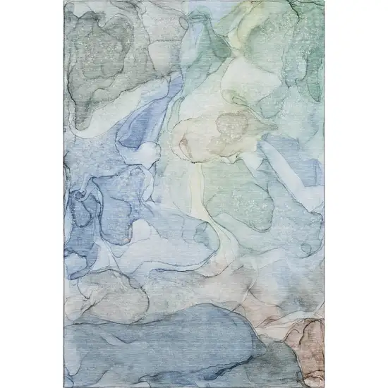 Blue And Ivory Abstract Washable Area Rug With UV Protection Photo 2