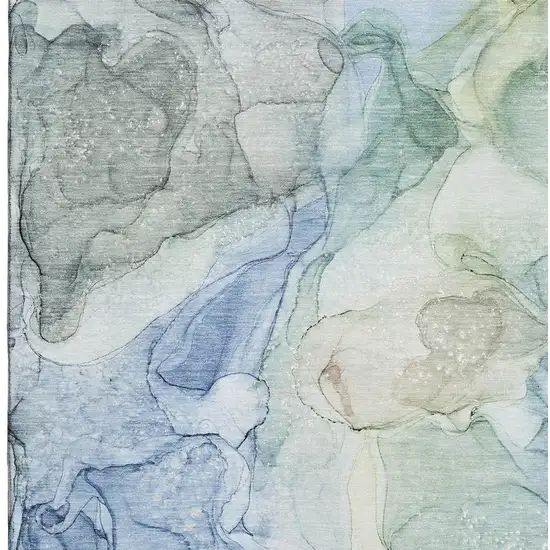 Blue And Ivory Abstract Washable Area Rug With UV Protection Photo 3