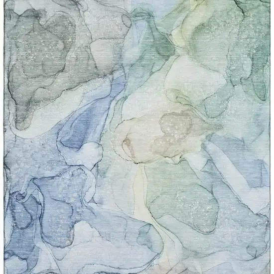 Blue And Ivory Abstract Washable Area Rug With UV Protection Photo 3