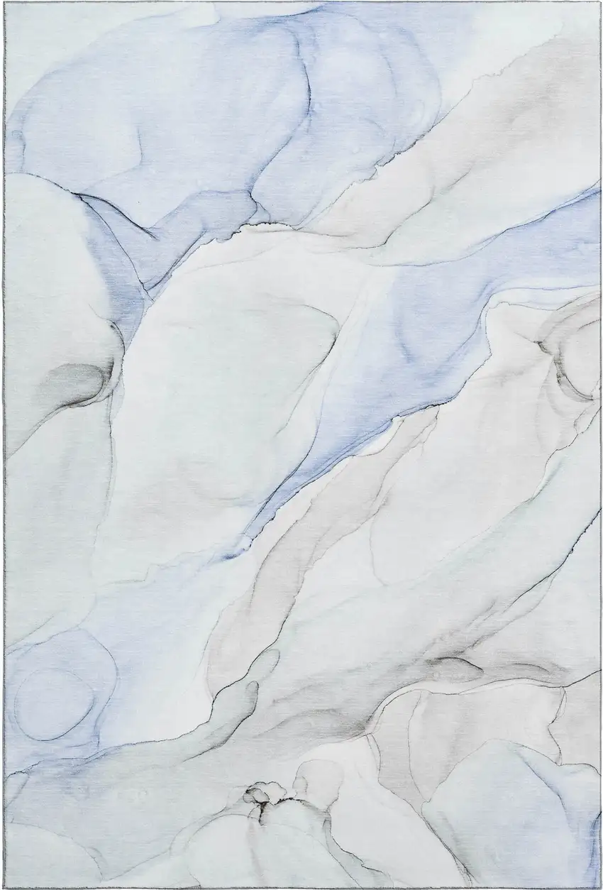 Blue And Ivory Abstract Washable Area Rug With UV Protection Photo 1
