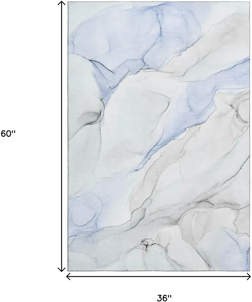 Blue And Ivory Abstract Washable Area Rug With UV Protection Photo 7