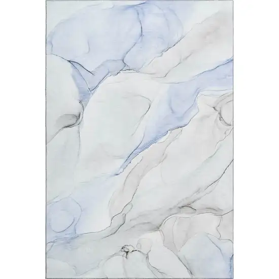 Blue And Ivory Abstract Washable Area Rug With UV Protection Photo 2