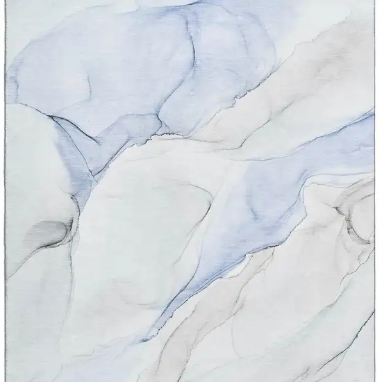Blue And Ivory Abstract Washable Area Rug With UV Protection Photo 4