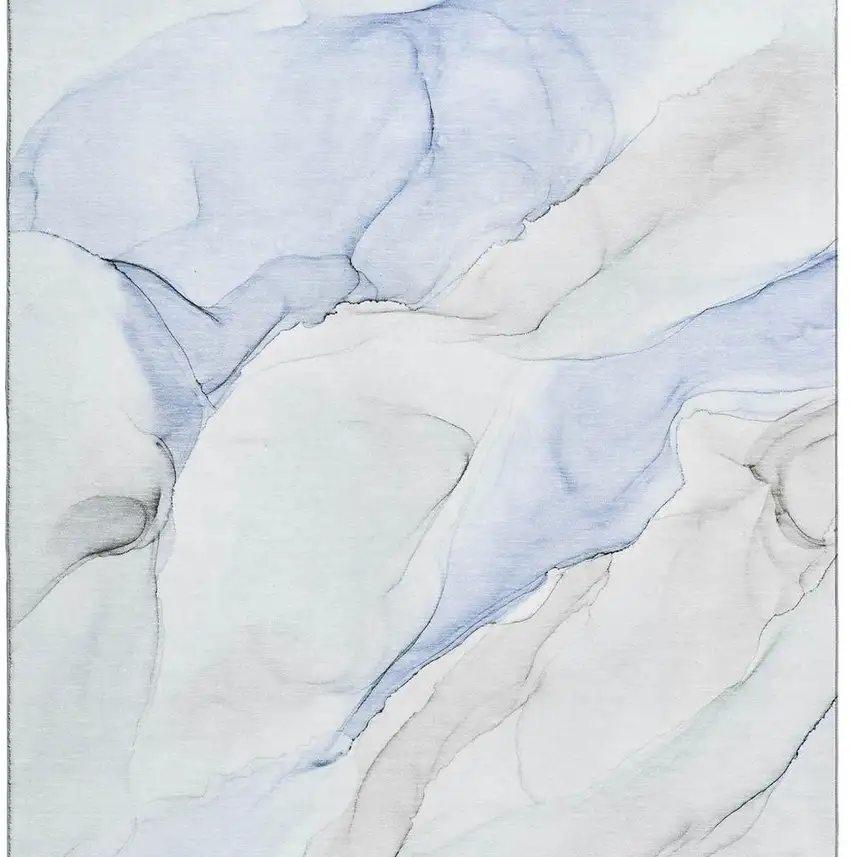 Blue And Ivory Abstract Washable Area Rug With UV Protection Photo 4