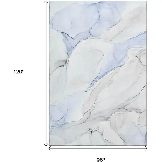 Blue And Ivory Abstract Washable Area Rug With UV Protection Photo 7