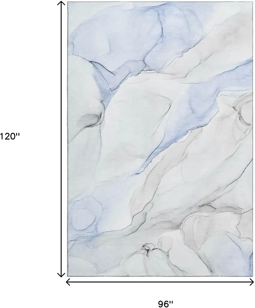 Blue And Ivory Abstract Washable Area Rug With UV Protection Photo 7