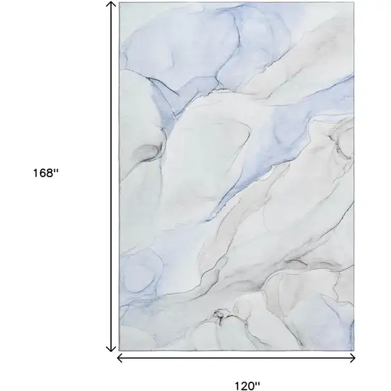 Blue And Ivory Abstract Washable Area Rug With UV Protection Photo 7