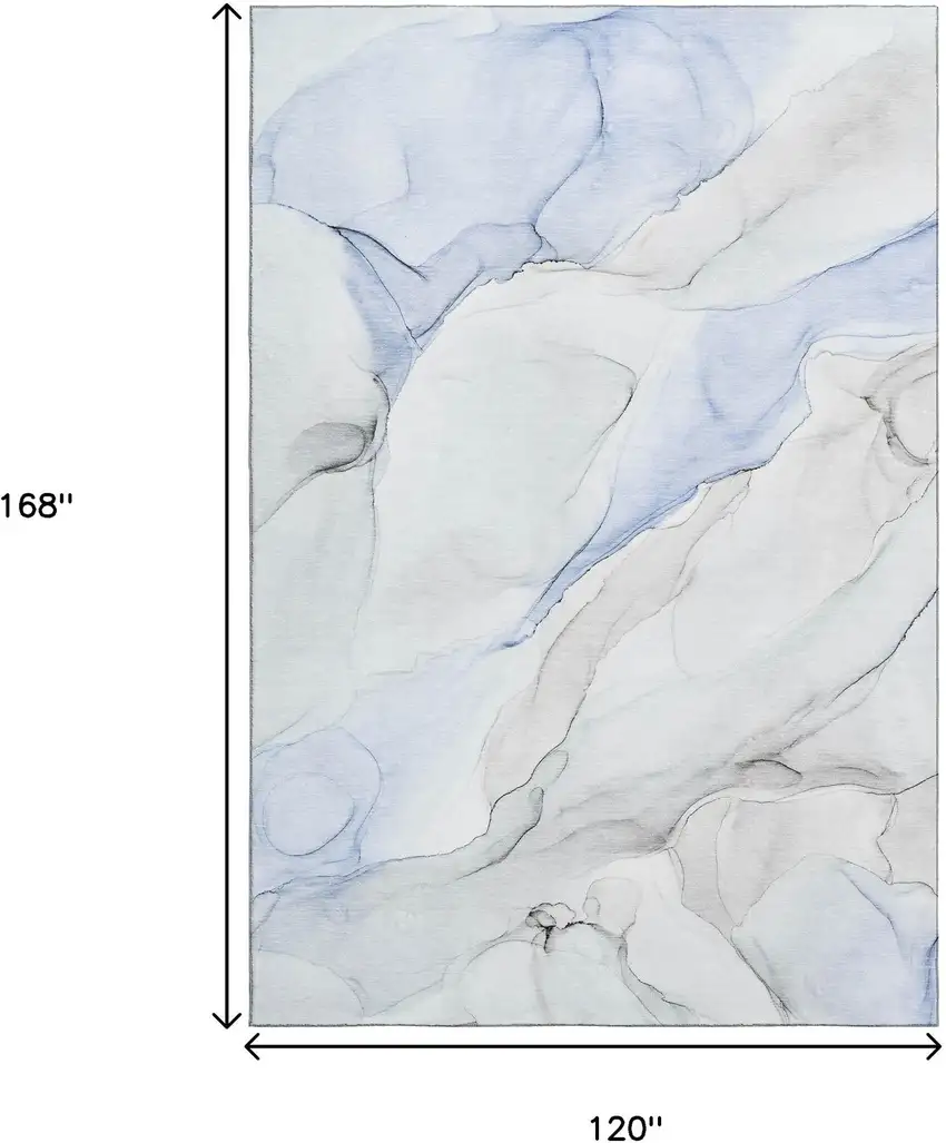 Blue And Ivory Abstract Washable Area Rug With UV Protection Photo 7