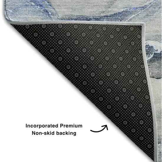 Blue And Ivory Abstract Washable Area Rug With UV Protection Photo 7