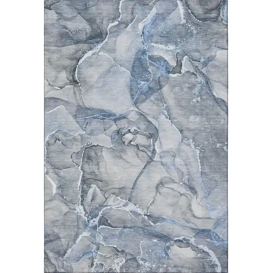 Blue And Ivory Abstract Washable Area Rug With UV Protection Photo 4