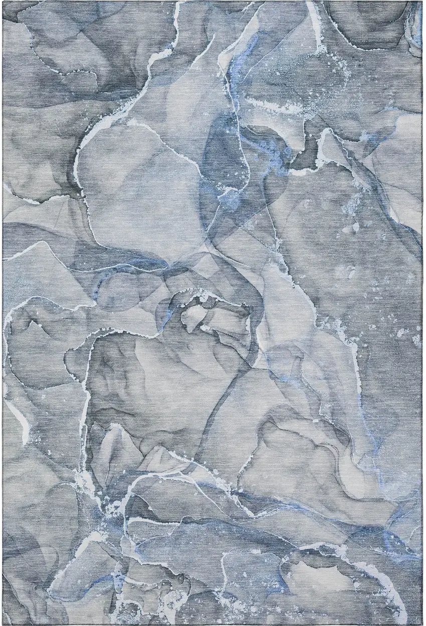 Blue And Ivory Abstract Washable Area Rug With UV Protection Photo 4