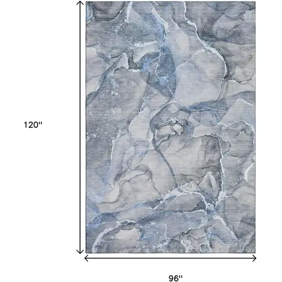 Blue And Ivory Abstract Washable Area Rug With UV Protection Photo 3