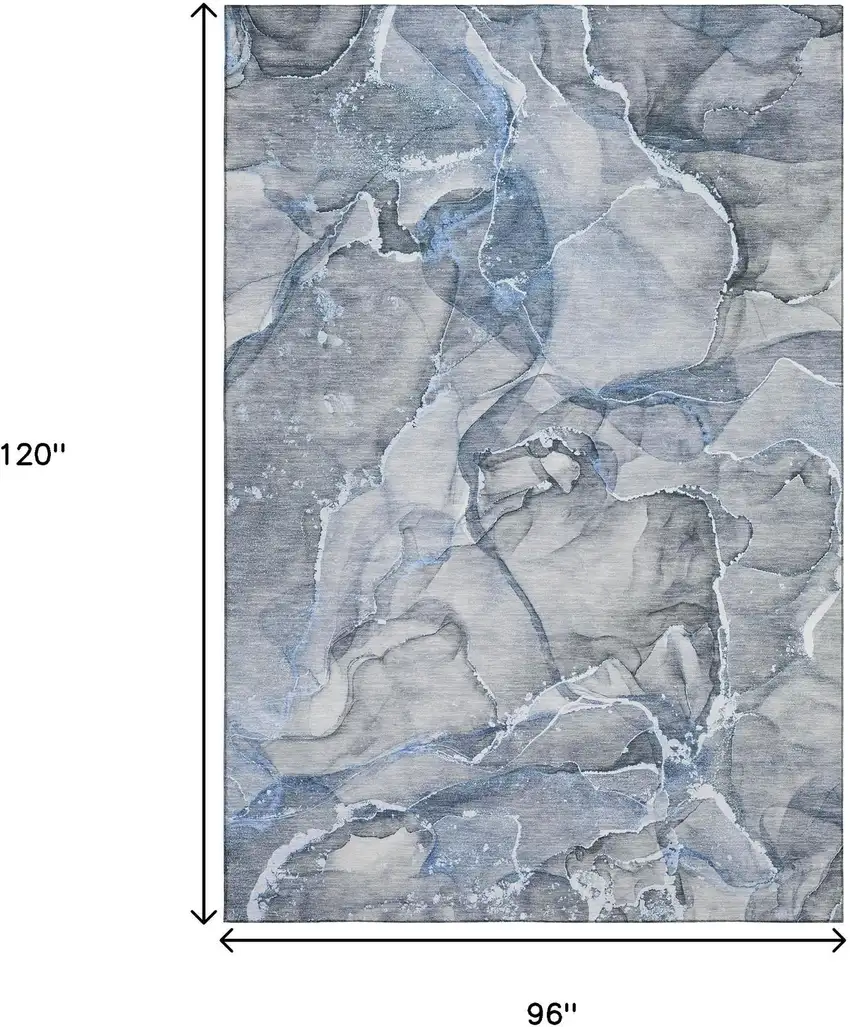 Blue And Ivory Abstract Washable Area Rug With UV Protection Photo 3