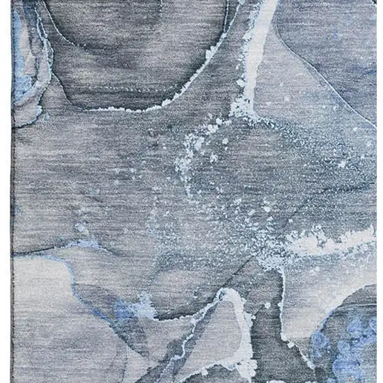 Blue And Ivory Abstract Washable Area Rug With UV Protection Photo 3