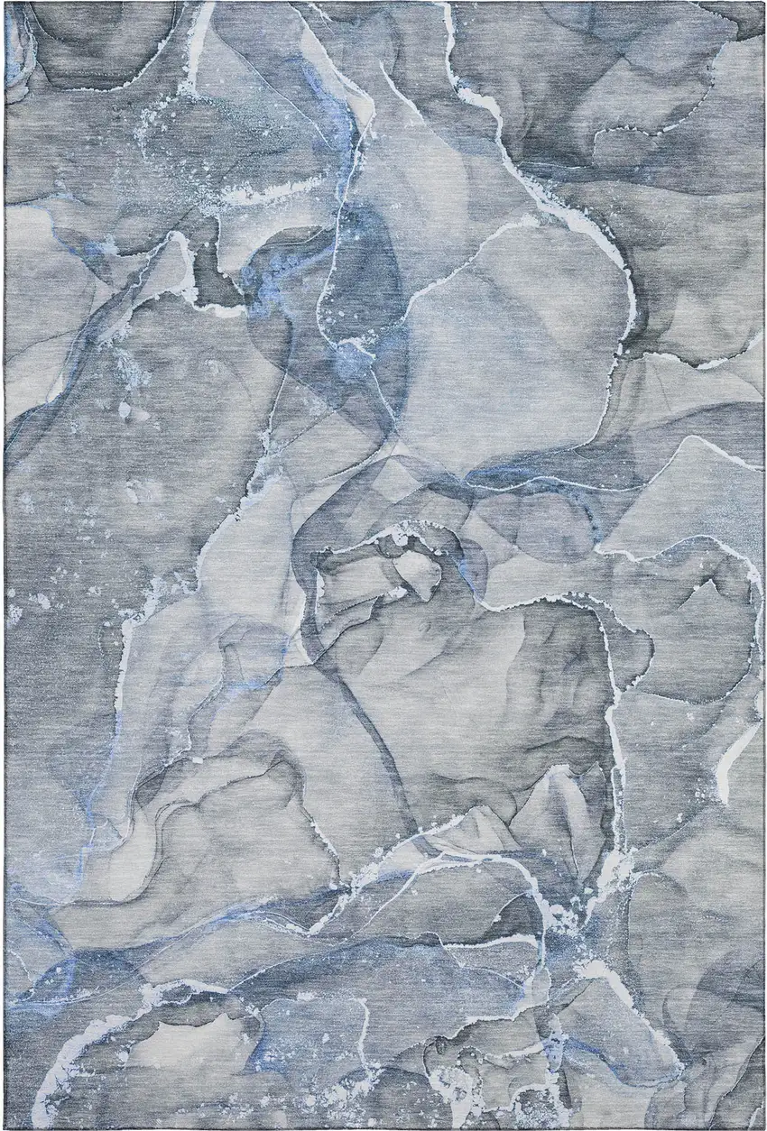 Blue And Ivory Abstract Washable Area Rug With UV Protection Photo 1