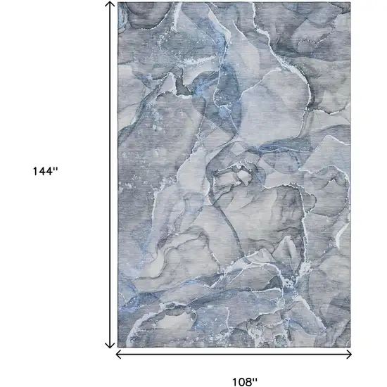 Blue And Ivory Abstract Washable Area Rug With UV Protection Photo 3
