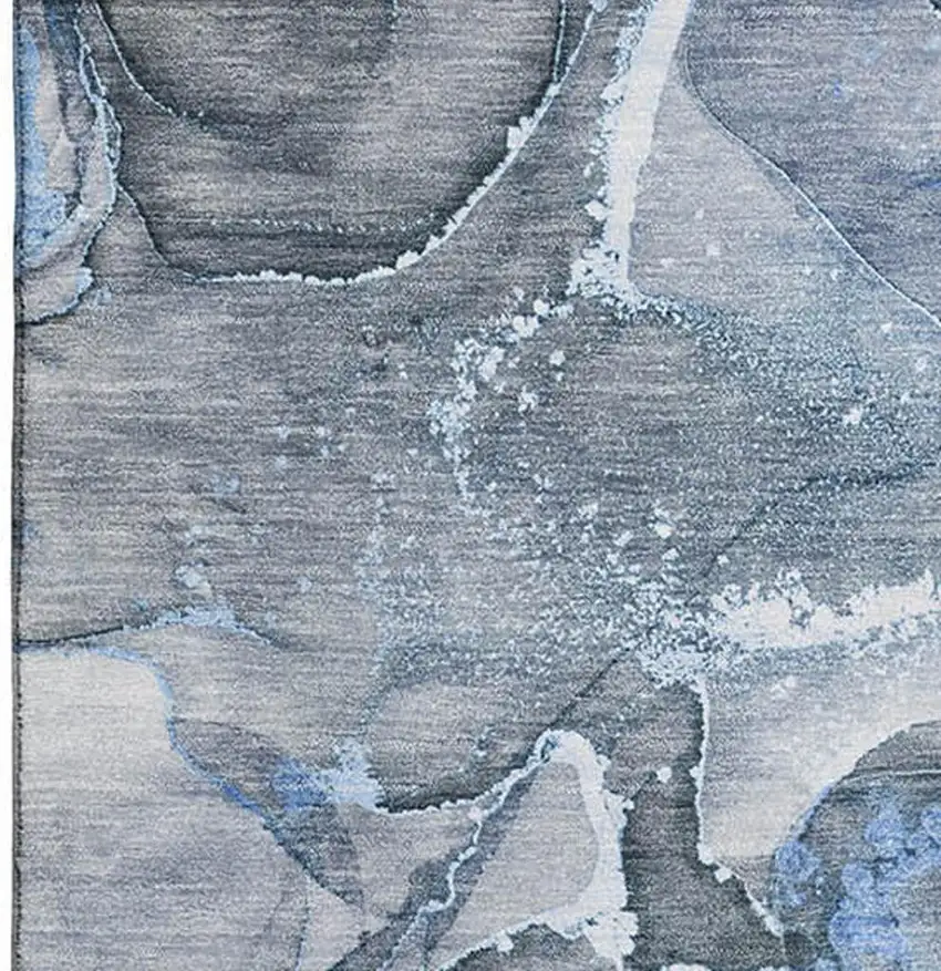 Blue And Ivory Abstract Washable Area Rug With UV Protection Photo 4