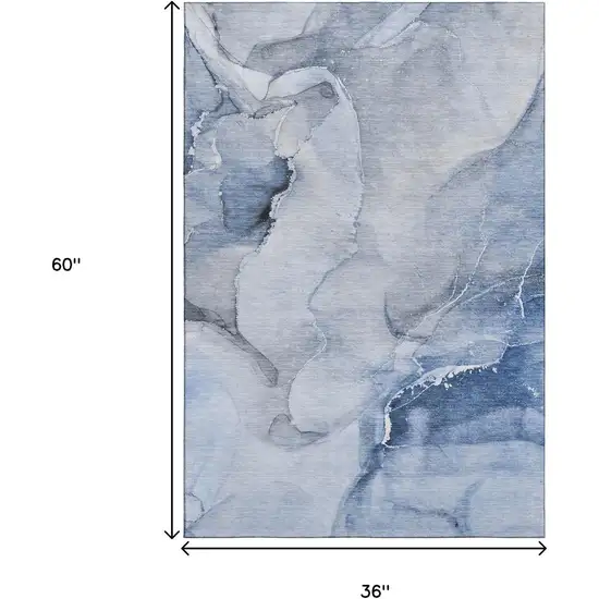 Blue And Ivory Abstract Washable Area Rug With UV Protection Photo 7
