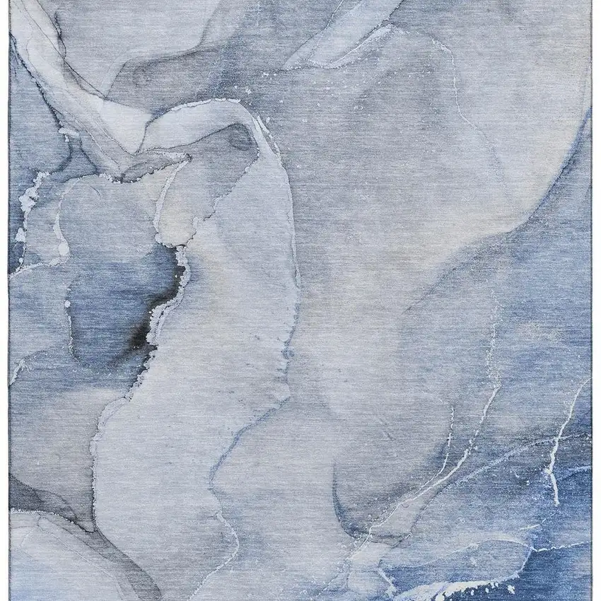 Blue And Ivory Abstract Washable Area Rug With UV Protection Photo 9