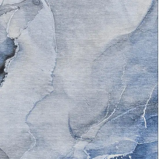 Blue And Ivory Abstract Washable Area Rug With UV Protection Photo 3