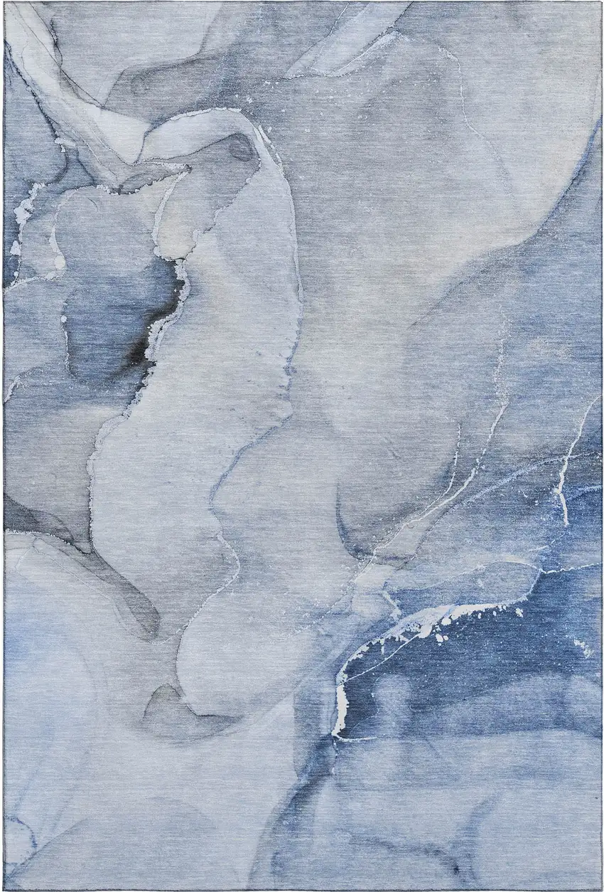 Blue And Ivory Abstract Washable Area Rug With UV Protection Photo 1