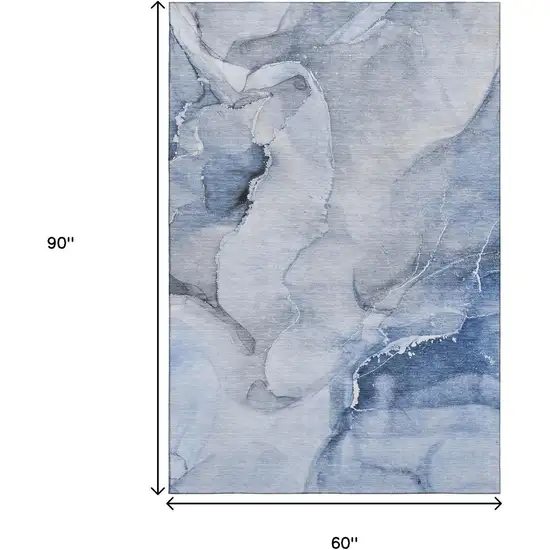 Blue And Ivory Abstract Washable Area Rug With UV Protection Photo 6