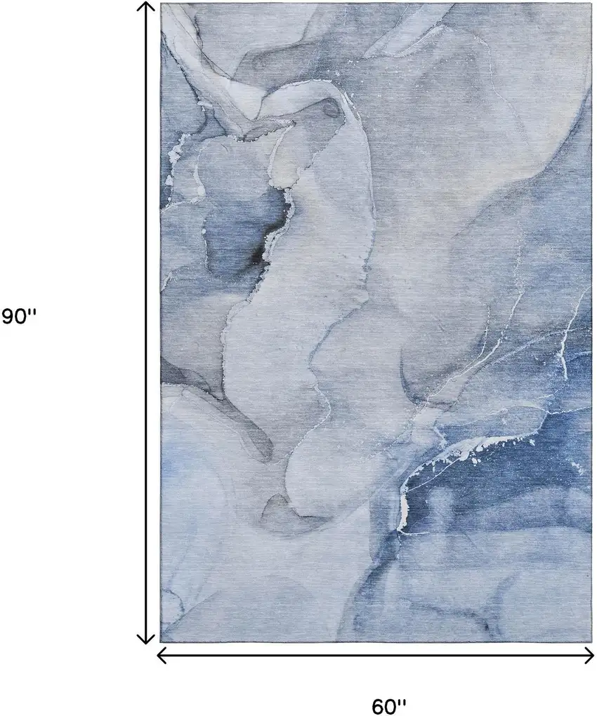 Blue And Ivory Abstract Washable Area Rug With UV Protection Photo 6