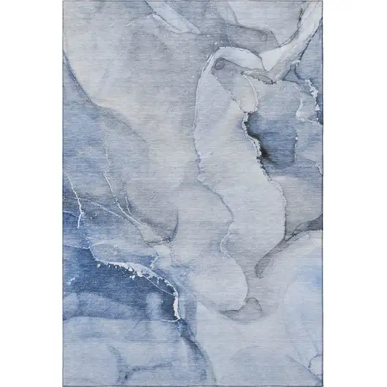 Blue And Ivory Abstract Washable Area Rug With UV Protection Photo 3